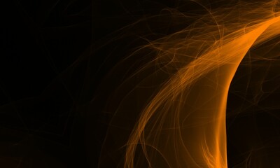Abstract shaped silky orange, golden smoke against a black background