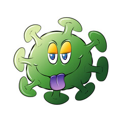 Corona Virus 2023. Covid green Virus cartoon on white background. Vector illustration.