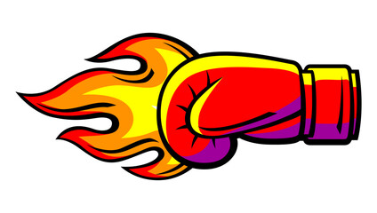Emblem with boxing glove. Box club label. Sport illustration in cartoon style.