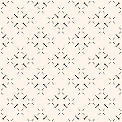 Vector minimalist seamless pattern, simple monochrome geometric texture. Small thin lines, crosses, repeat tiles. Abstract black and white background. Minimal design for decor, print, web, textile