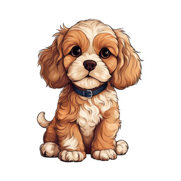 Playful Pooch: Cute Cavapoo 2D Illustration