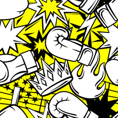 Pattern with boxing items. Box club illustration. Sport background in cartoon style.