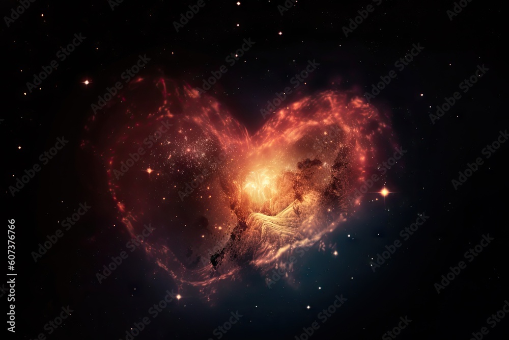 Wall mural heart-shaped nebula with stars shining in the background, created with generative ai