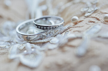 Obraz na płótnie Canvas Couple of white gold wedding rings