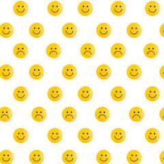 Seamless background with a smiling and sad face. Emoji background. The texture of the smile line icon. Vector illustration