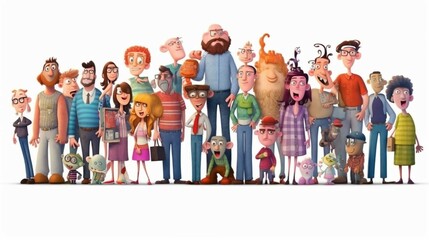 cartoon style characters with white background different characters and different styles