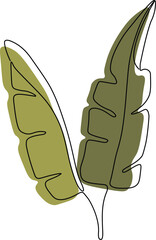 One line continuous of leaves, single line drawing art, tropical leaves, botanical leaf isolated, simple art design, abstract line, vector