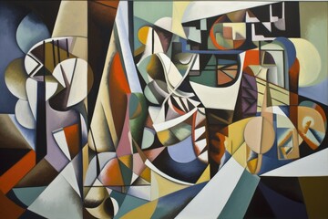cubist painting of abstract, geometric shapes and lines, created with generative ai