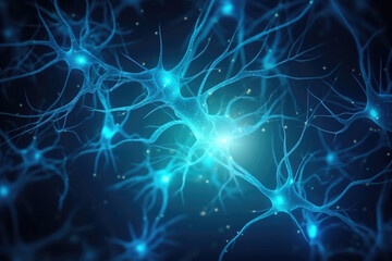 Naklejka na ściany i meble Brilliant Blue Neurons and Synapses. Generative AI