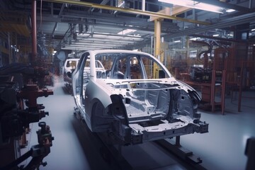 robot, building latest model of car on assembly line, created with generative ai