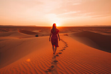 Fototapeta na wymiar A Woman's Journey in the Desert. Generative AI