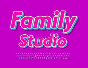 Vector colorful Sign Family Studio. Modern creative 3D Font. Bright Alphabet Letters, Numbers and Symbols.