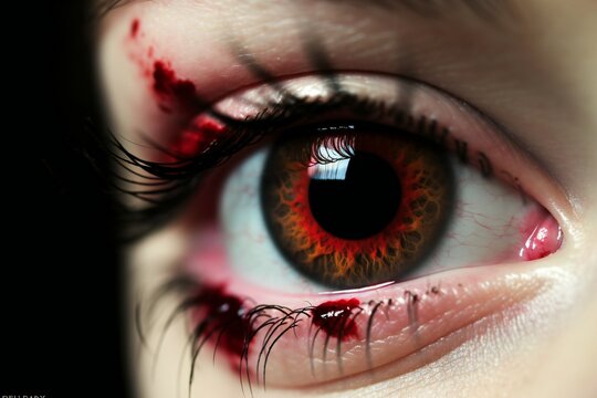  Closeup of a red bloody eye with veins, generative AI