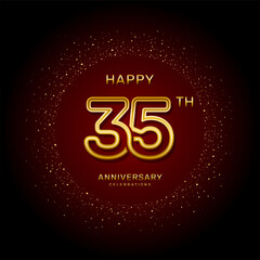 35th  anniversary logo design with a double line concept in gold color, logo vector template illustration