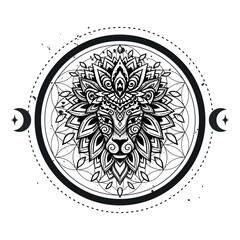 Lion mandala ornament. Vector illustration. Flower Ethnic drawing. Lion animal in Zen boho style. sacred geometry, Leo zodiac, Astrology