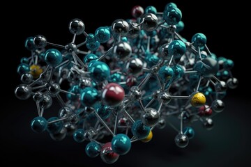 an intricate molecular structure, with each component interacting with the others, created with generative ai