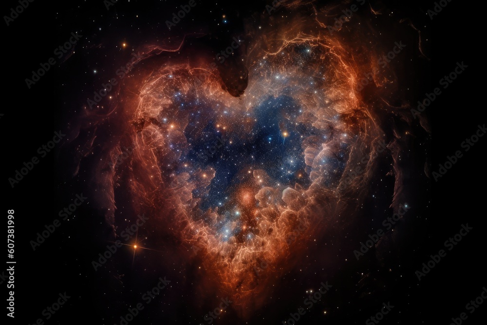 Poster close-up of galaxy nebula heart, with intricate details visible, created with generative ai