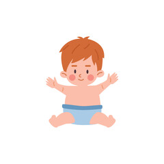 Cute little baby boy in diaper, flat vector illustration isolated on white.