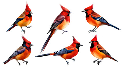 Watercolor set of red cardinal birds. Generative Ai