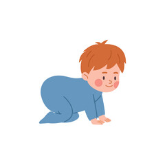 Cute little crawling baby boy flat style, vector illustration