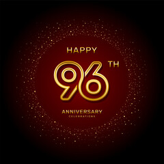 96th  anniversary logo design with a double line concept in gold color, logo vector template illustration