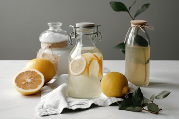 homemade cleaning products in a glass bottle with label, created with generative ai