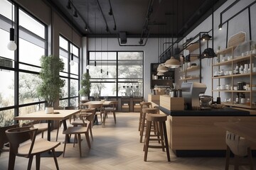 Fototapeta na wymiar modern coffe shop interior background illustration realistic