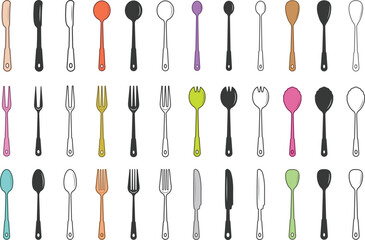 Cutlery Spoon Bundle Vector, Spoon Vector , Restaurant Equipment , Cutlery Knife Spoon Fork Silhouette, Knife Spoon Fork Clip Art