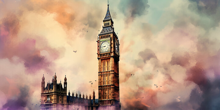 Big ben london watercolor paint background