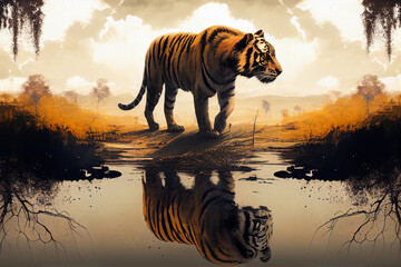 Fototapeta na wymiar Tiger is animal and predator. AI Generated