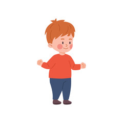 Caucasian child boy full length portrait, flat vector illustration isolated.