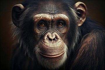 Portrait of a chimpanzee monkey. AI Generated