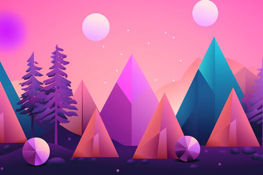 Peacful Trees, Mountains, Sky, and Moon 