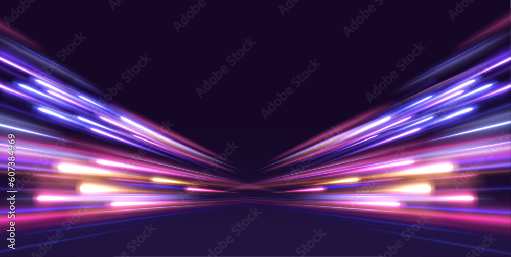 Aufkleber image of speed motion on the road. abstract background in blue and purple neon glow colors. speed of