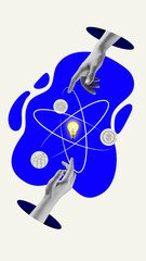 Human hands in working sphere. Light bulb symbzing innovative, creative, successful ideas for...