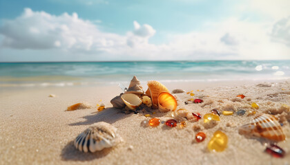 Fototapeta na wymiar seashells on the beach. Generative AI