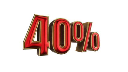 Forty percent metallic red and gold 3D render