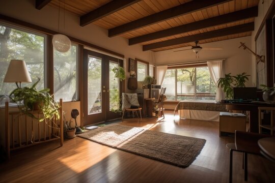 room, filled with natural light and the sounds of nature, free of clutter, created with generative ai