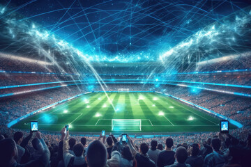 Football stadium. 5G revolutionizing the sports industry. Immersive virtual reality broadcasts. Generative AI