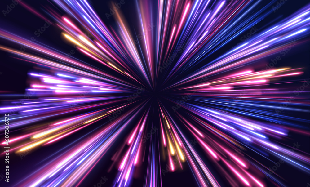 Poster radial color spirals. vector blue glowing lines air flow effect. speed connection vector background.