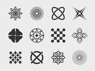 abstract collection 4 graphic geometric symbols and objects in y2k style. Templates for notes, posters, banners, stickers, business cards, logo.