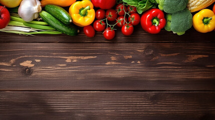 Obraz na płótnie Canvas Vegetables on wooden table with copy space. AI