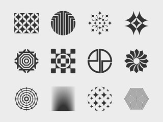 Fototapeta premium abstract collection 6 graphic geometric symbols and objects in y2k style. Templates for notes, posters, banners, stickers, business cards, logo.