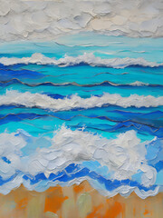 Painting of coastal abstract art, wave, sky