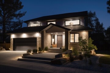 a home with new led lighting, energy efficient appliances and water-saving fixtures, created with generative ai