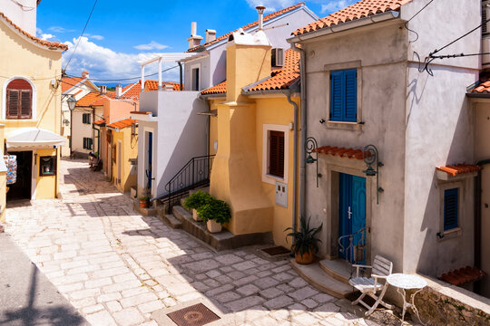 Old town of Baska on the island of Krk. Beautiful romantic summer scenery on the Adriatic Sea. Croatia. Europe.