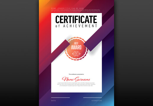Modern certificate layout template made from red and blue stripes