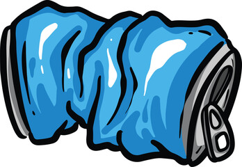 Crushed Soda Cola Steel Can Cartoon Illustration in Vector Used to Recycle or as Rubbish Thrown Away
