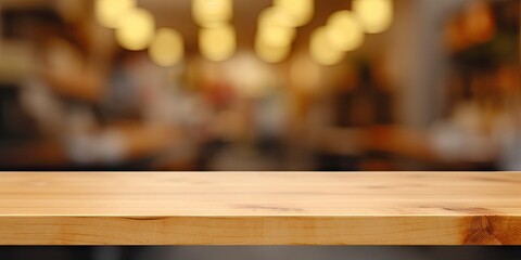 Obraz na płótnie Canvas Coffee Shop. Wooden Table in Beautiful Blurred Restaurant Background