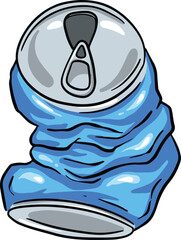 Crushed Soda Cola Steel Can Cartoon Illustration in Vector Used to Recycle or as Rubbish Thrown Away